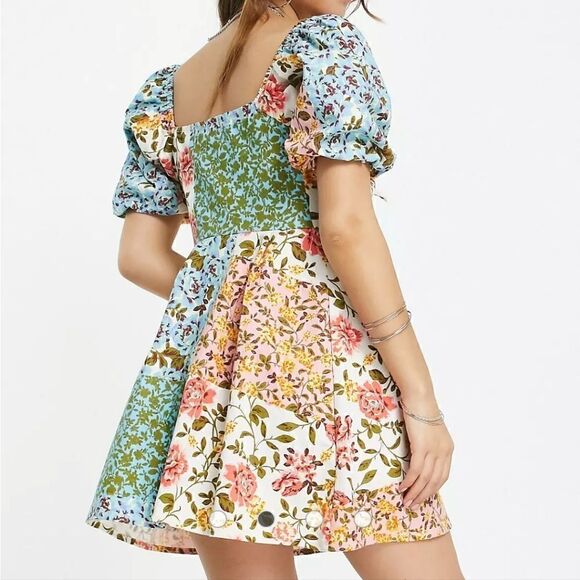 ASOS Twill Sweetheart Mini Tea Dress in Mixed Floral Print Size 10 - Picture 1 of 8